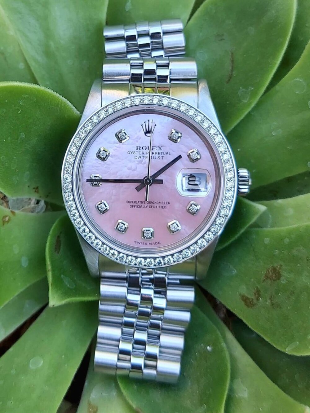 Rolex 36mm steel Datejust pink MOP diamond jubilee